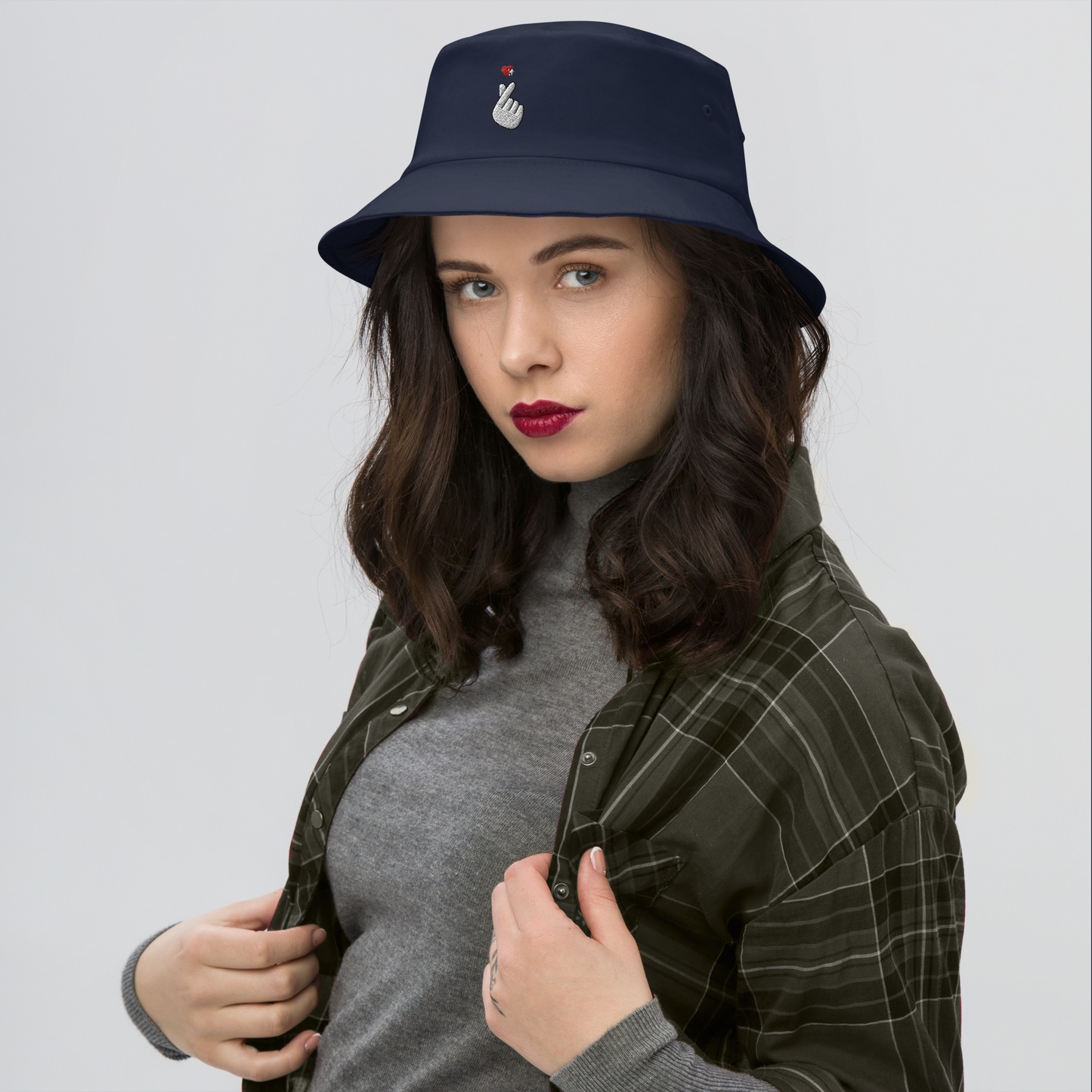 Finger Heart Embroidered Bucket Hat