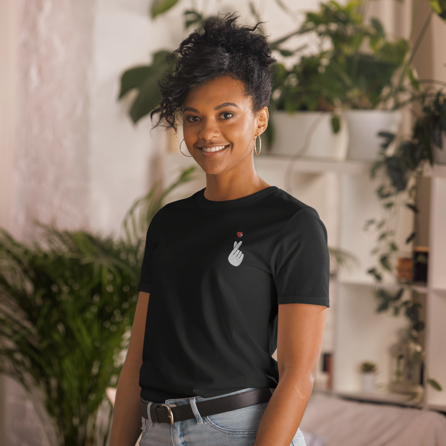 Finger Heart Embroidered T-Shirt