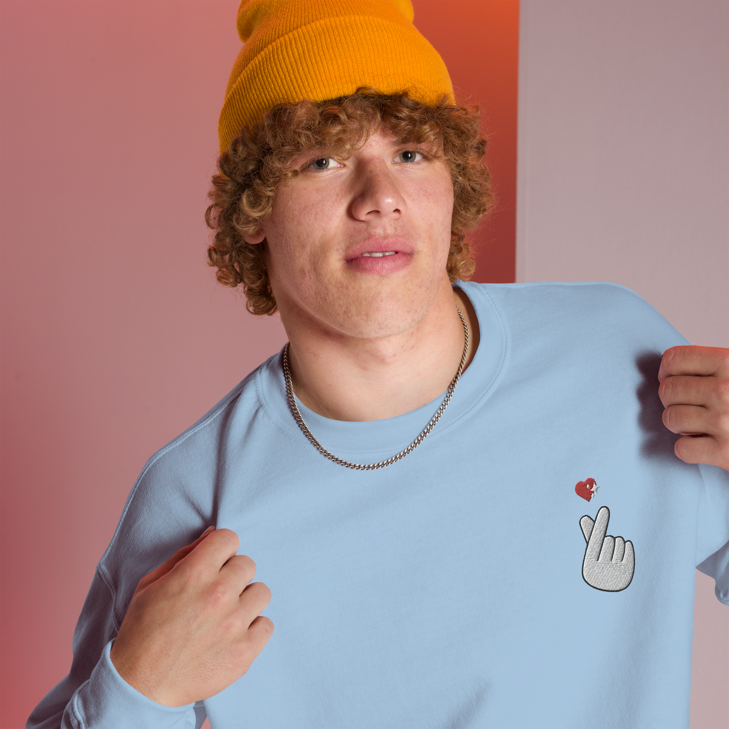 Finger Heart Embroidered Sweatshirt