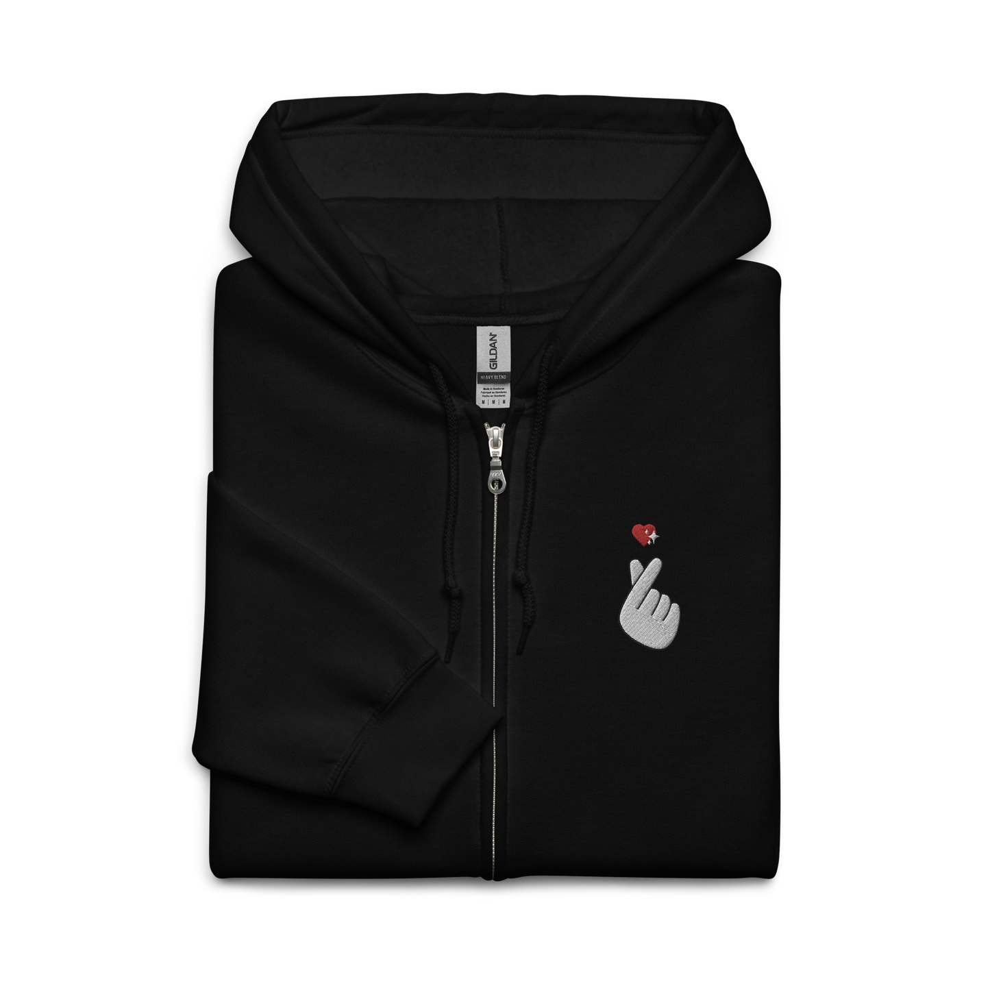 Finger Heart Embroidered Zip Hoodie