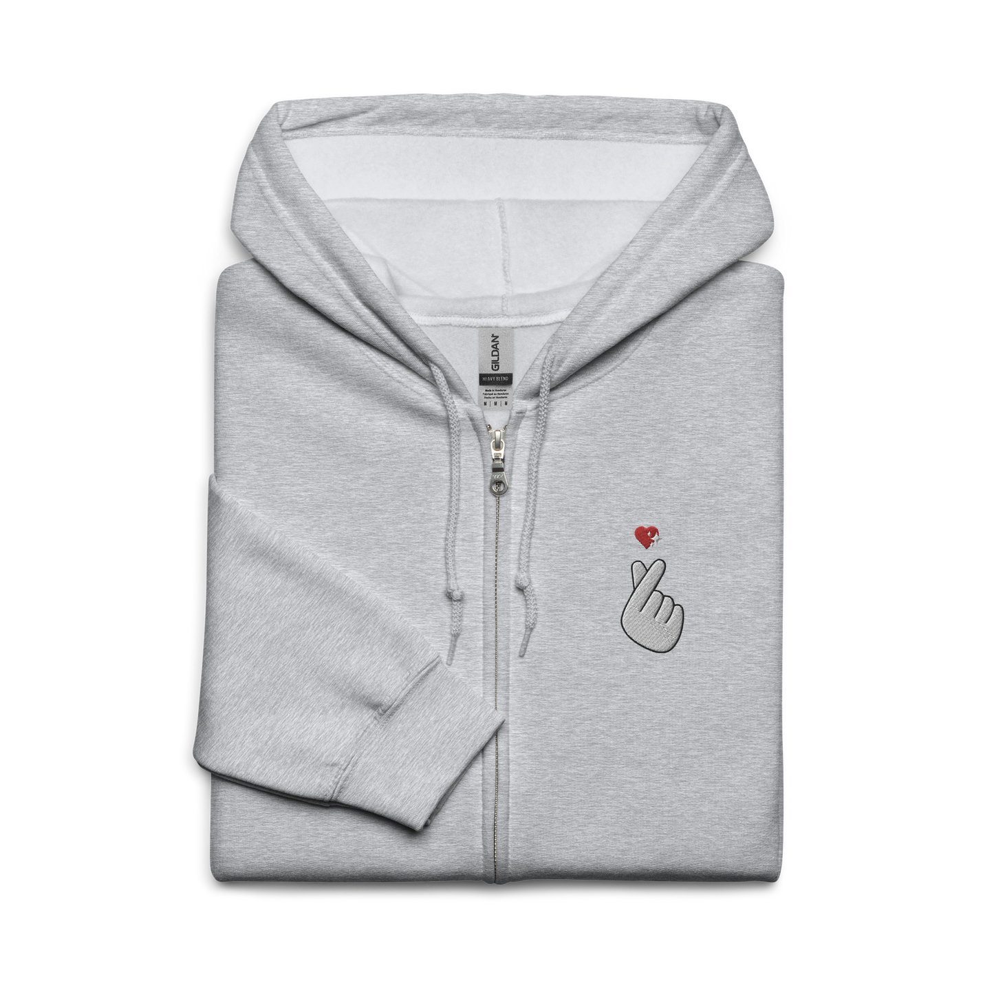 Finger Heart Embroidered Zip Hoodie