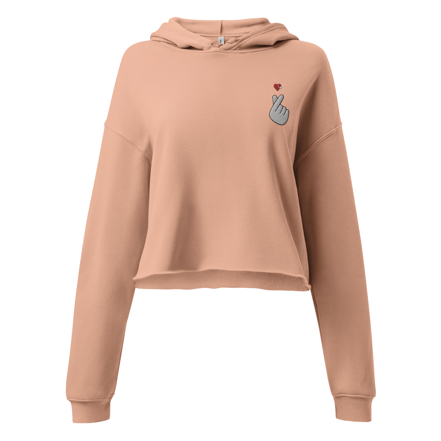 Finger Heart Embroidered Crop Hoodie