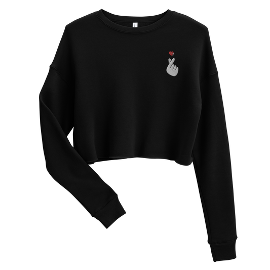 Finger Heart Embroidered Crop Sweatshirt