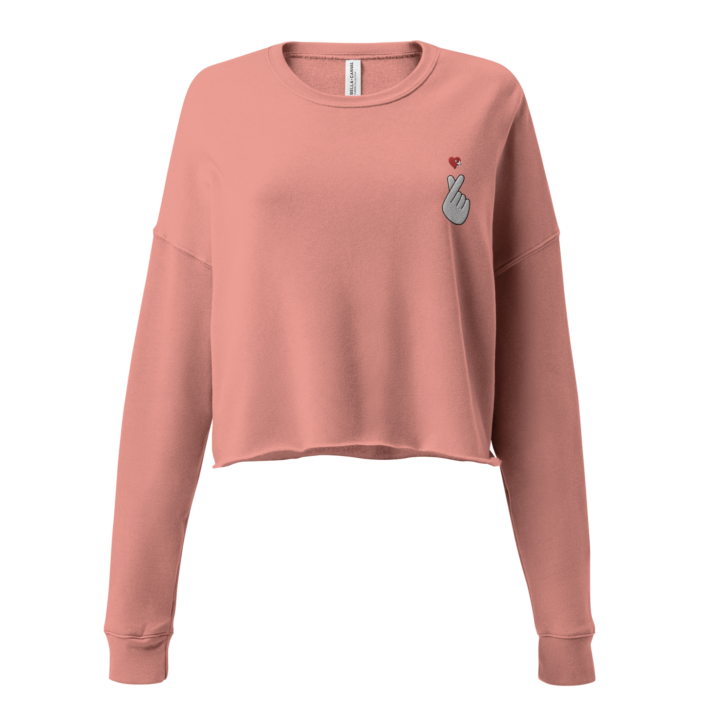 Finger Heart Embroidered Crop Sweatshirt