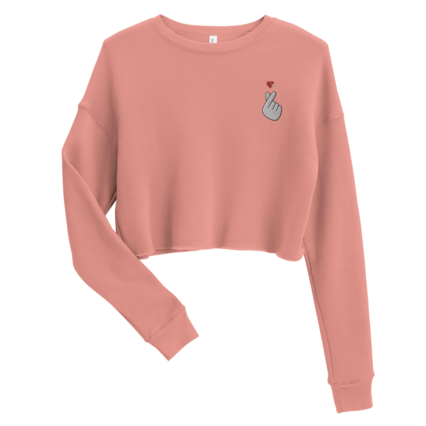 Finger Heart Embroidered Crop Sweatshirt